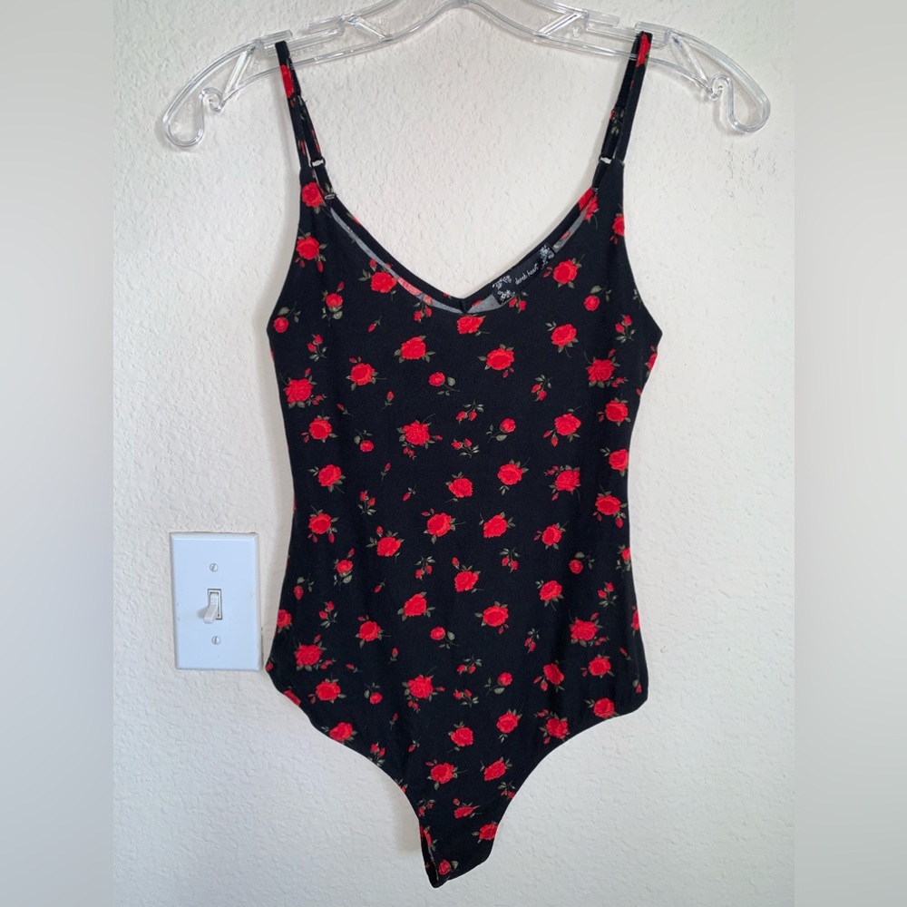 NWOT Rose Print Thong Bodysuit